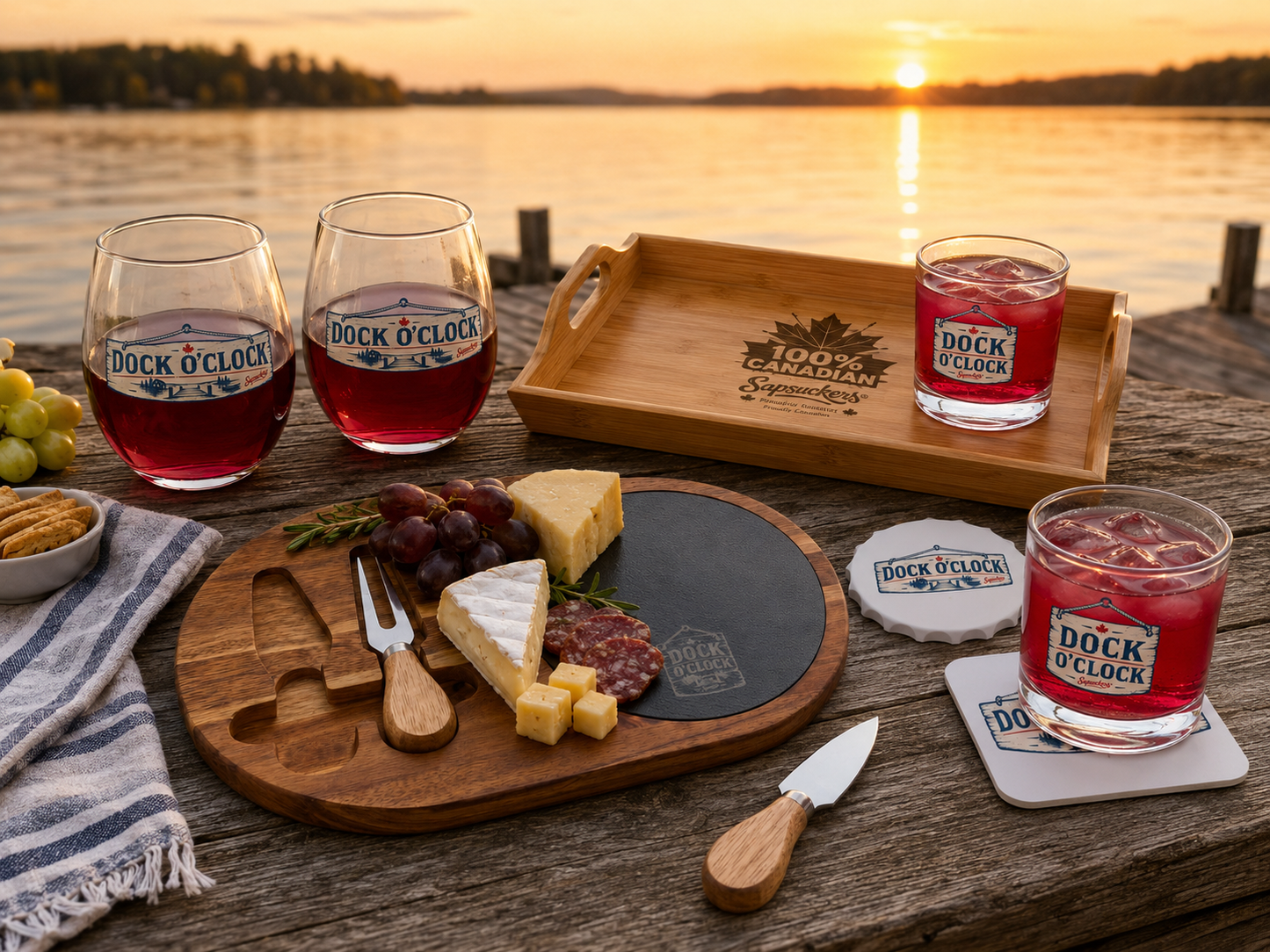 Drinks on the Dock Bundle — sunset dock lifestyle shot