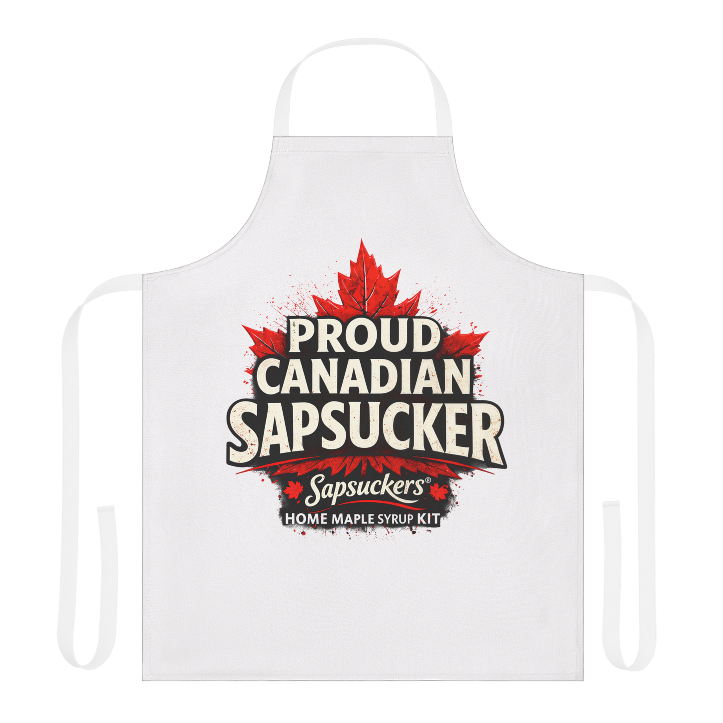 Proud Canadian Sapsucker Apron — white flat front mockup
