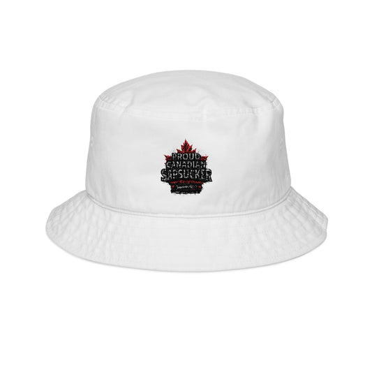 Proud Canadian Sapsucker Embroidered Bucket Hat — front view