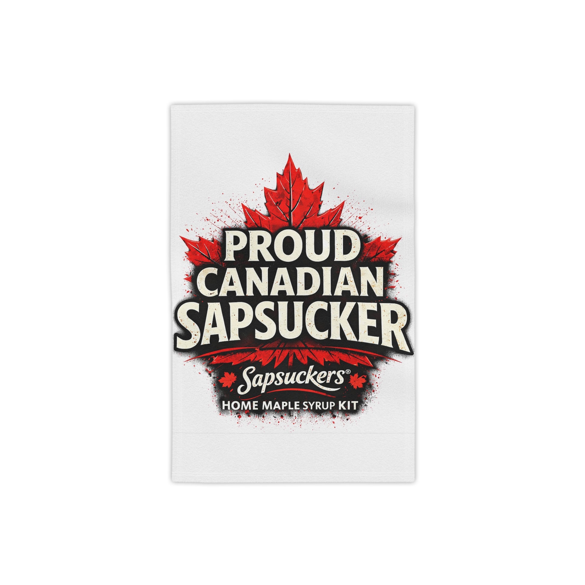 Proud Canadian Sapsucker Beach Towel — laid flat — Sapsuckers® Canadian beach towel