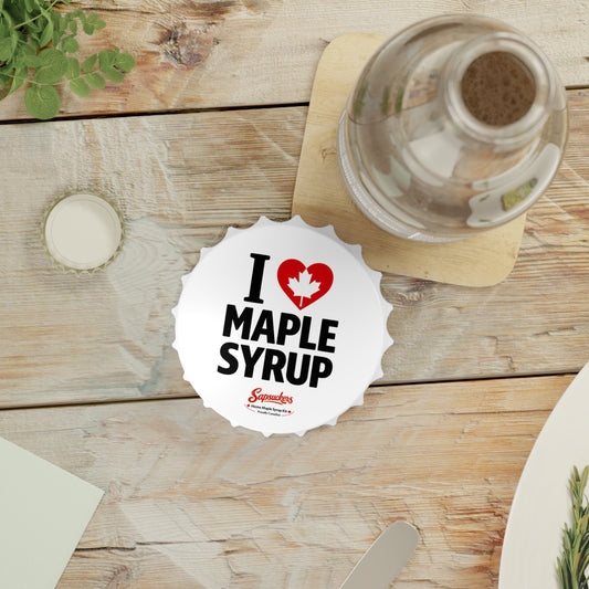 I Heart Maple Syrup Magnetic Bottle Opener — front view — Sapsuckers® Canadian bottle opener