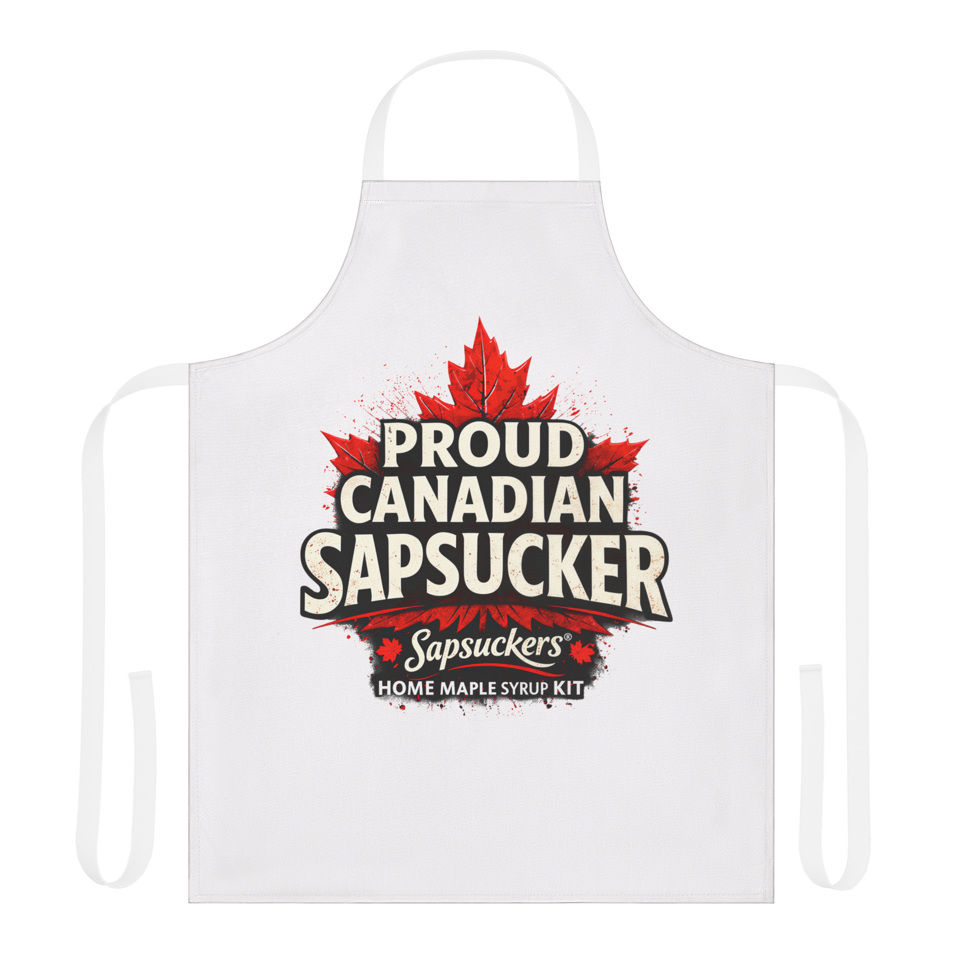Proud Canadian Sapsucker Apron — white flat front mockup