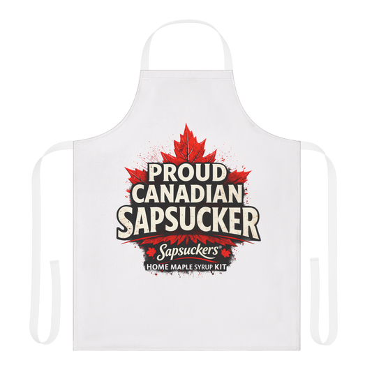 Proud Canadian Sapsucker Apron — white flat front mockup