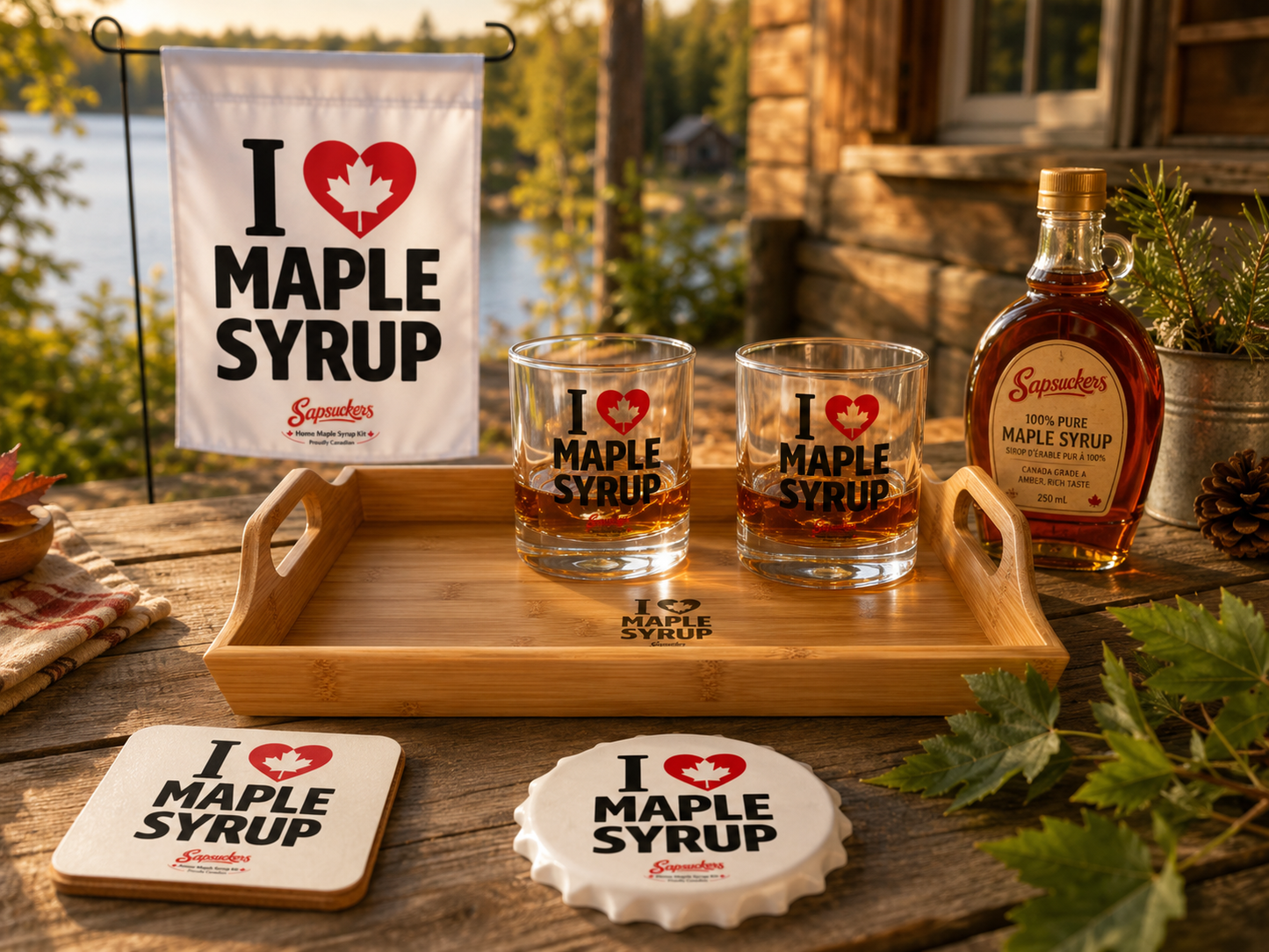 I Heart Maple Syrup Bundle — cabin porch lifestyle shot