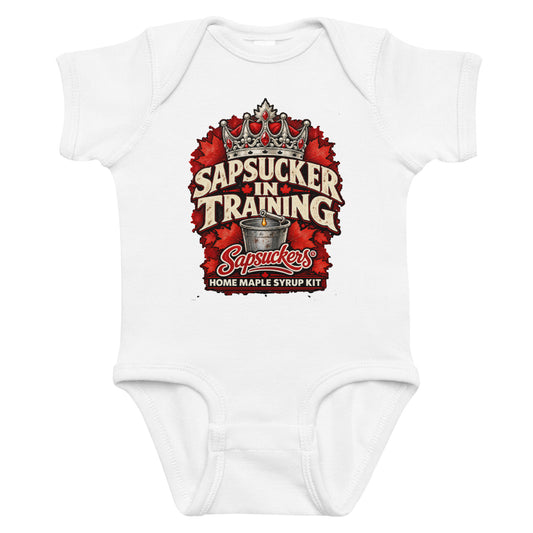 Sapsucker in Training onesie in White, Sap Family design by Sapsuckers™