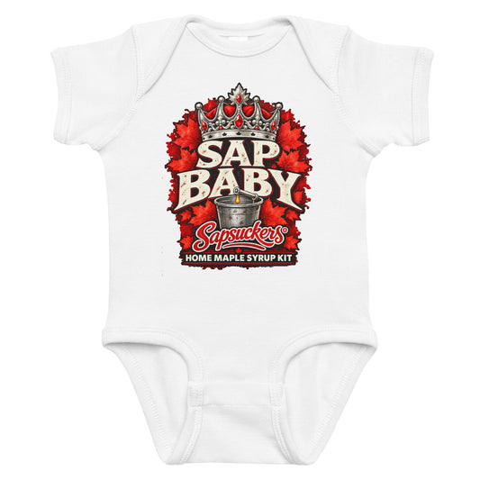 Sap Baby onesie in White, Sap Family design by Sapsuckers™