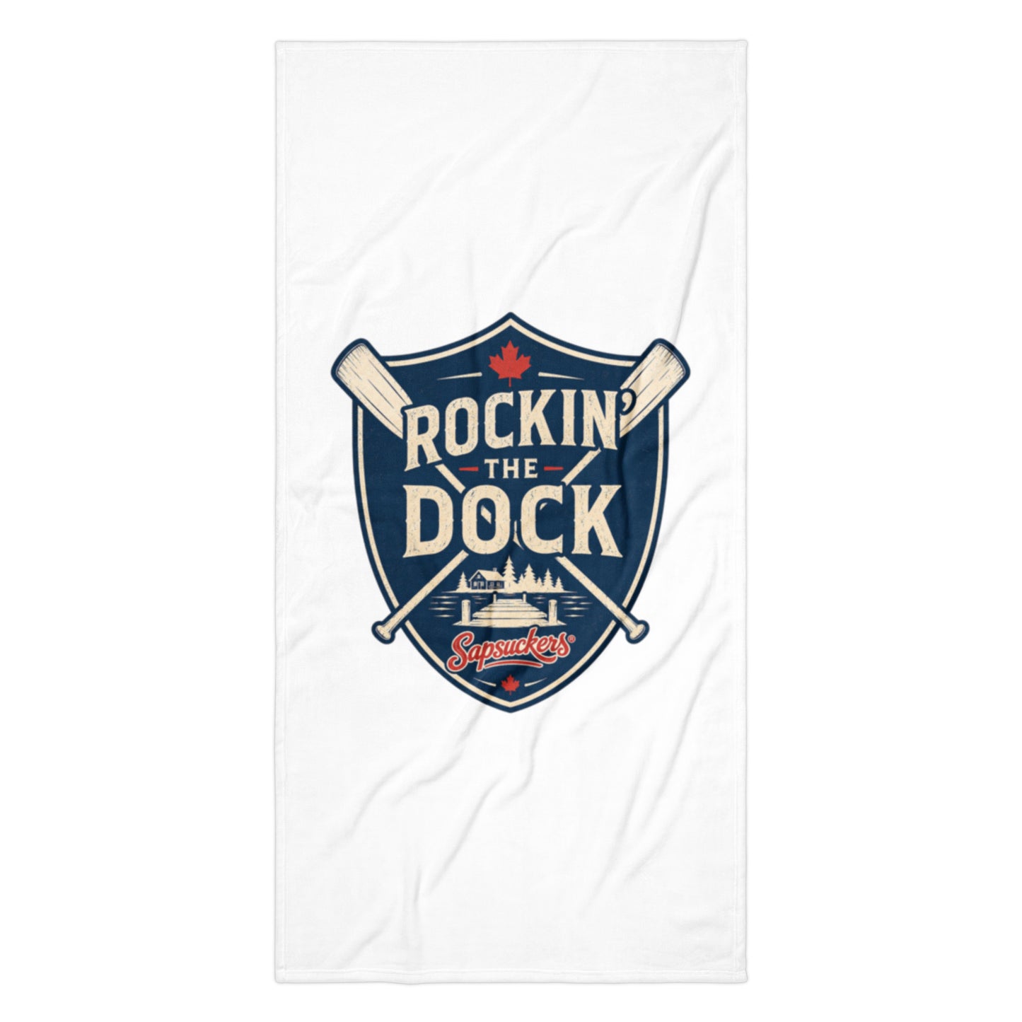 Rockin' the Dock Beach Towel — laid flat — Sapsuckers® Canadian beach towel