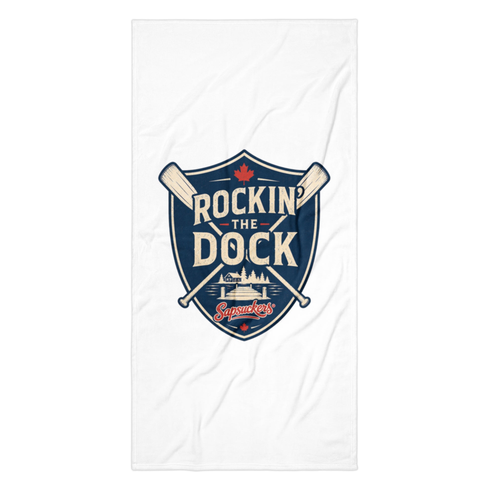 Rockin' the Dock Beach Towel — laid flat — Sapsuckers® Canadian beach towel