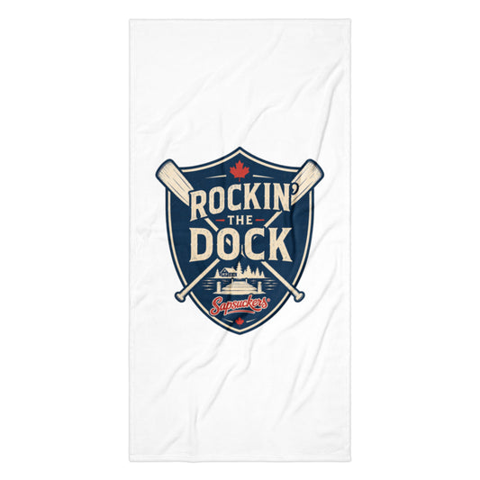 Rockin' the Dock Beach Towel — laid flat — Sapsuckers® Canadian beach towel