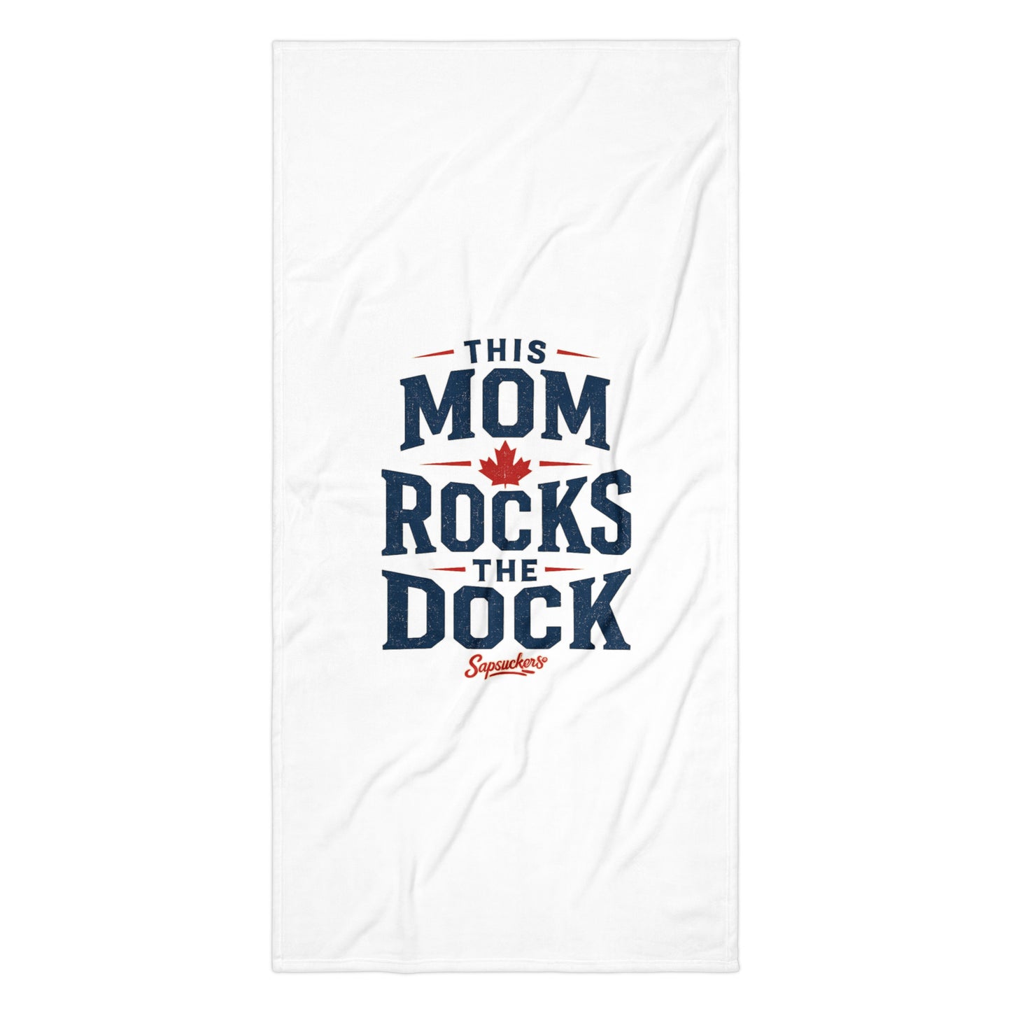 This Mom Rocks the Dock Beach Towel — laid flat — Sapsuckers® Canadian beach towel