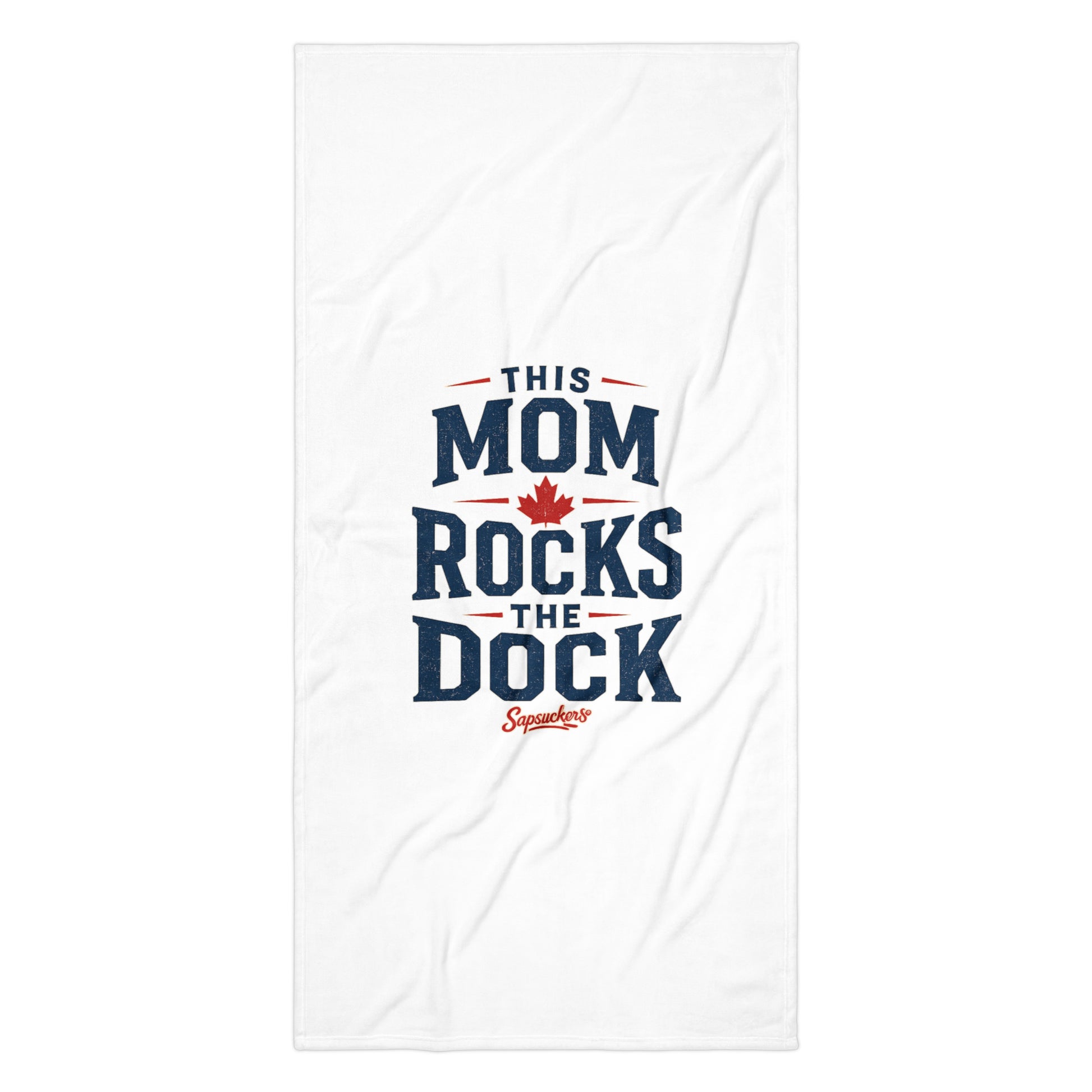 This Mom Rocks the Dock Beach Towel — laid flat — Sapsuckers® Canadian beach towel