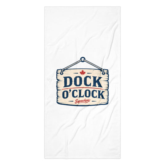 Dock O'Clock Beach Towel — laid flat — Sapsuckers® Canadian beach towel