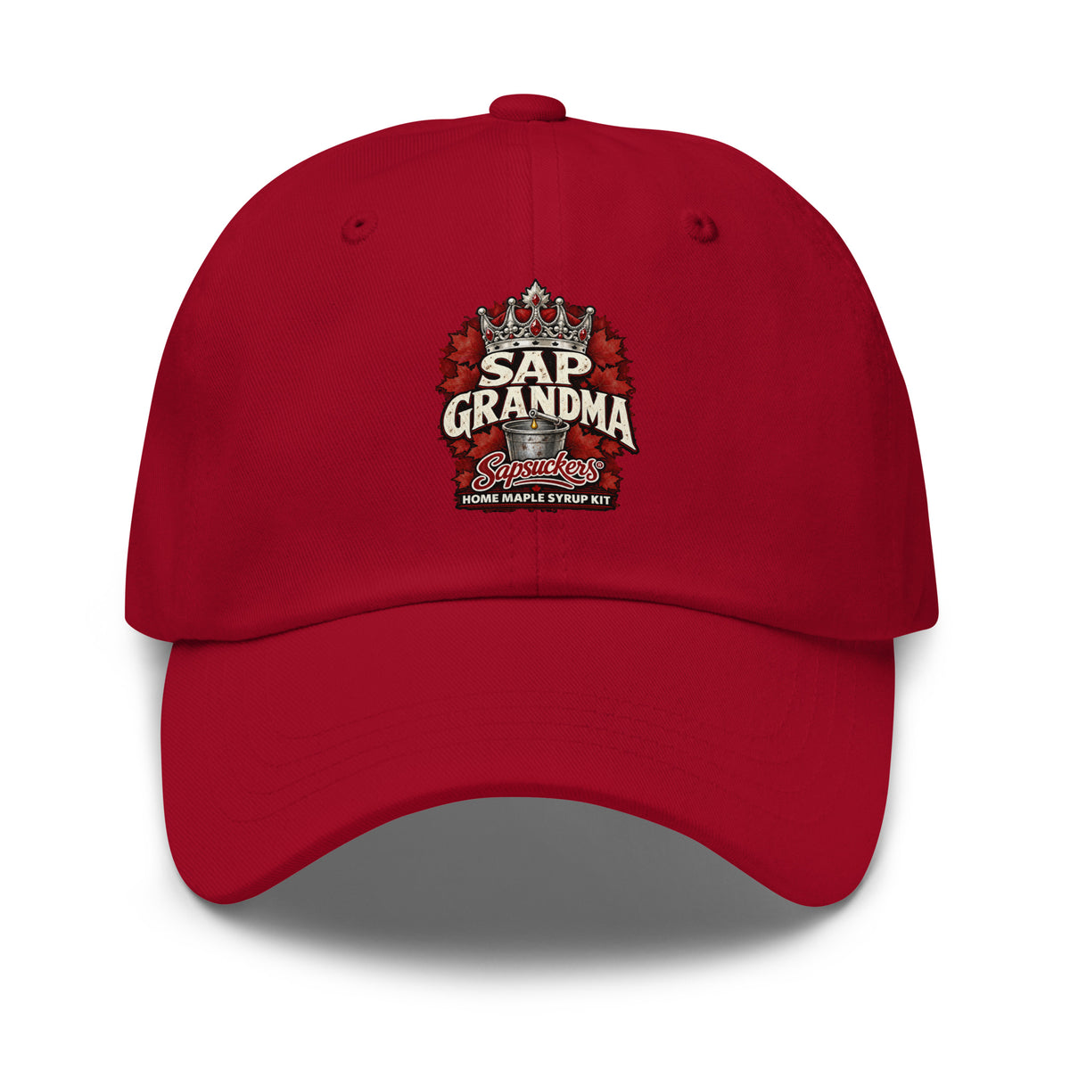 Sap Grandma dad hat in Cranberry, Sap Family design by Sapsuckers™