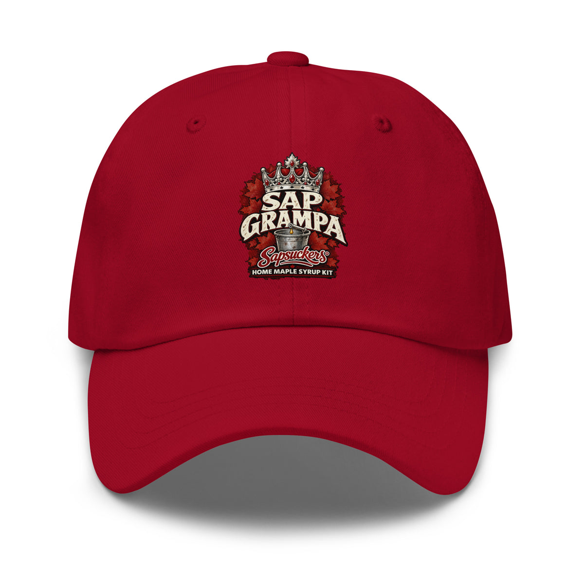 Sap Grampa dad hat in Cranberry, Sap Family design by Sapsuckers™