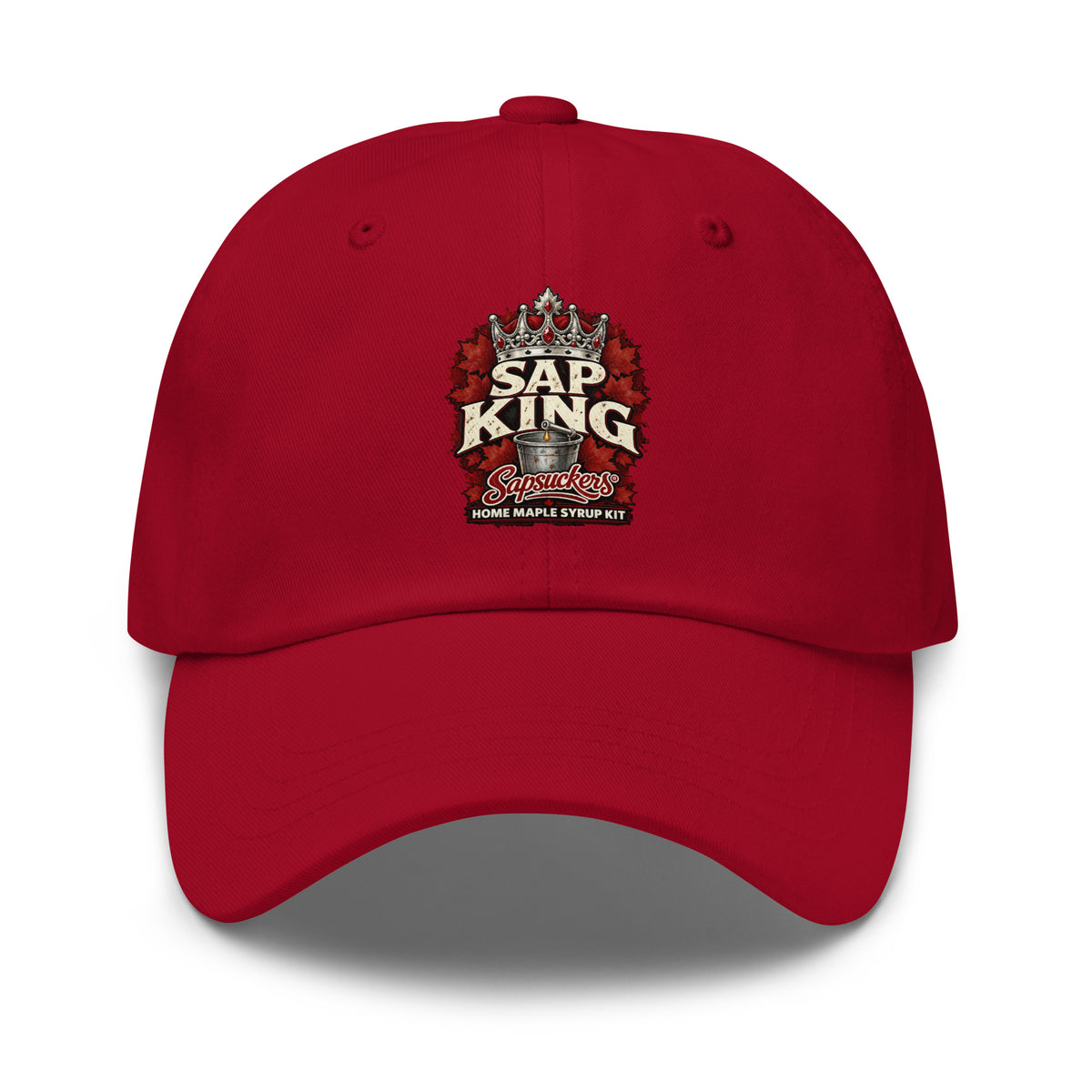 Sap King dad hat in Cranberry, Sap Family design by Sapsuckers™