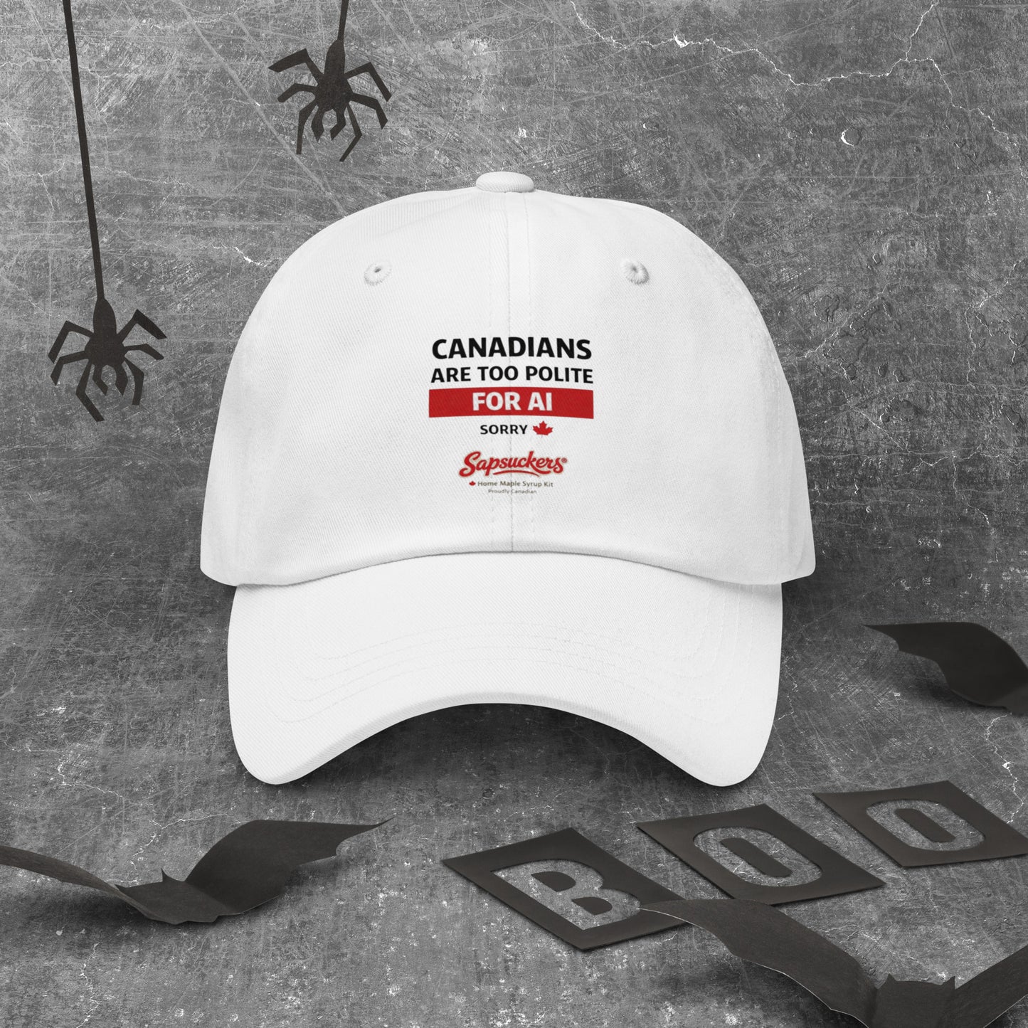 Canadians Are Too Polite Classic Dad Hat — front view — Sapsuckers® Canadian dad hat