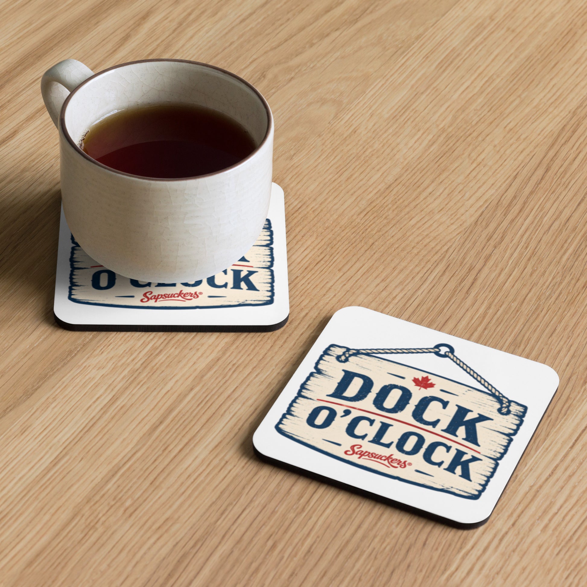 Dock O'Clock Cork-Back Coaster — front view — Sapsuckers® Canadian cork-back coaster