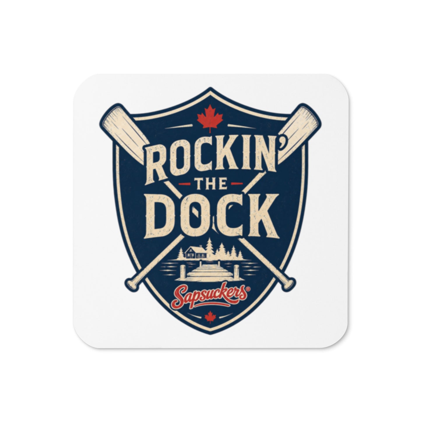 Rockin' the Dock Cork-Back Coaster — front view — Sapsuckers® Canadian cork-back coaster