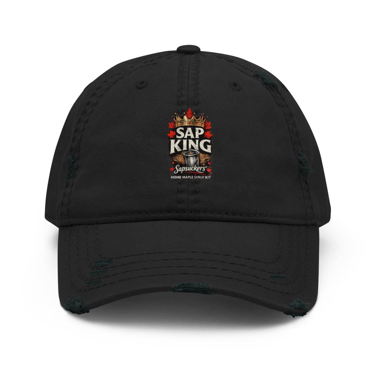 Sap King Distressed Dad Hat — front view — Sapsuckers® Canadian dad hat