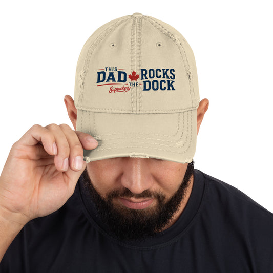 This Dad Rocks the Dock Distressed Dad Hat — front view — Sapsuckers® Canadian dad hat