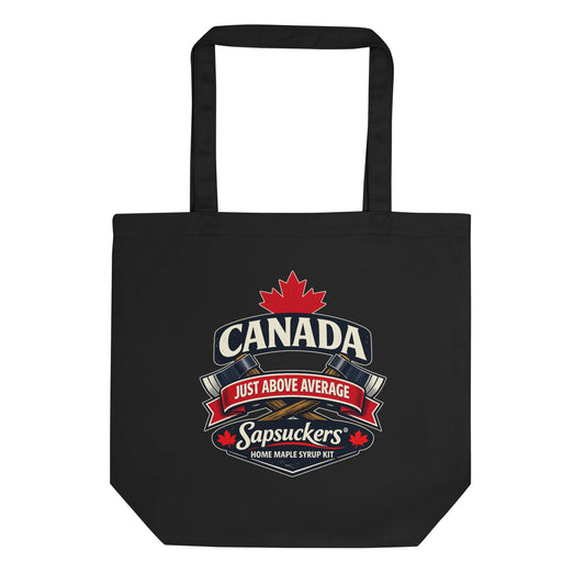 Just Above Average tote bag in black with the Canada badge