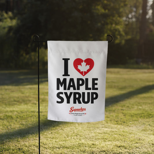 I Heart Maple Syrup Garden Flag — front view — Sapsuckers® Canadian garden flag