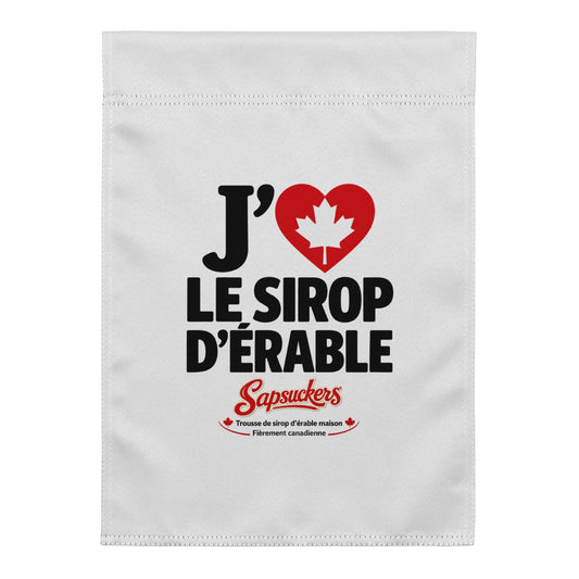 J'❤️ Le Sirop D'Érable Garden Flag | Sapsuckers® Canadian Maple Pride Garden Flag