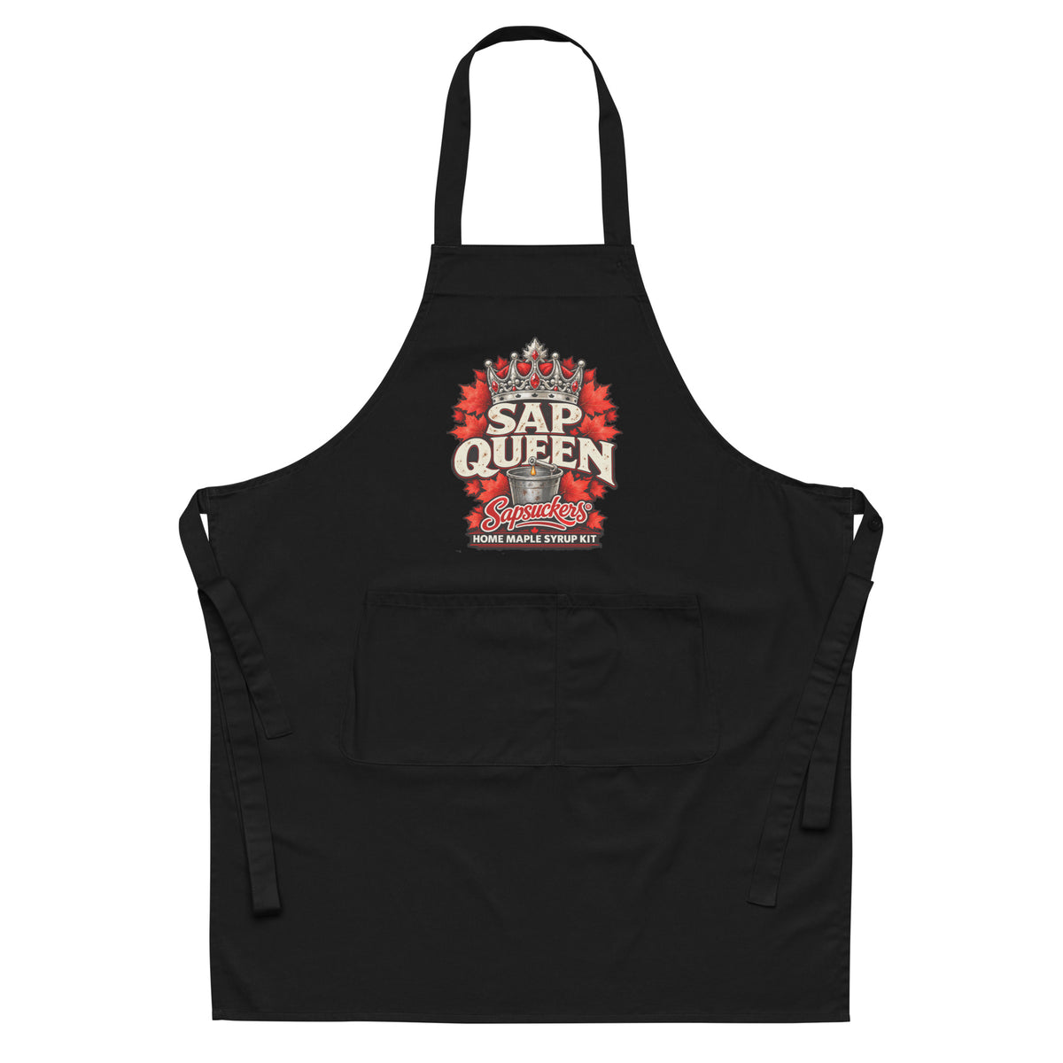 Sap Queen apron in Black, Sap Family design by Sapsuckers™