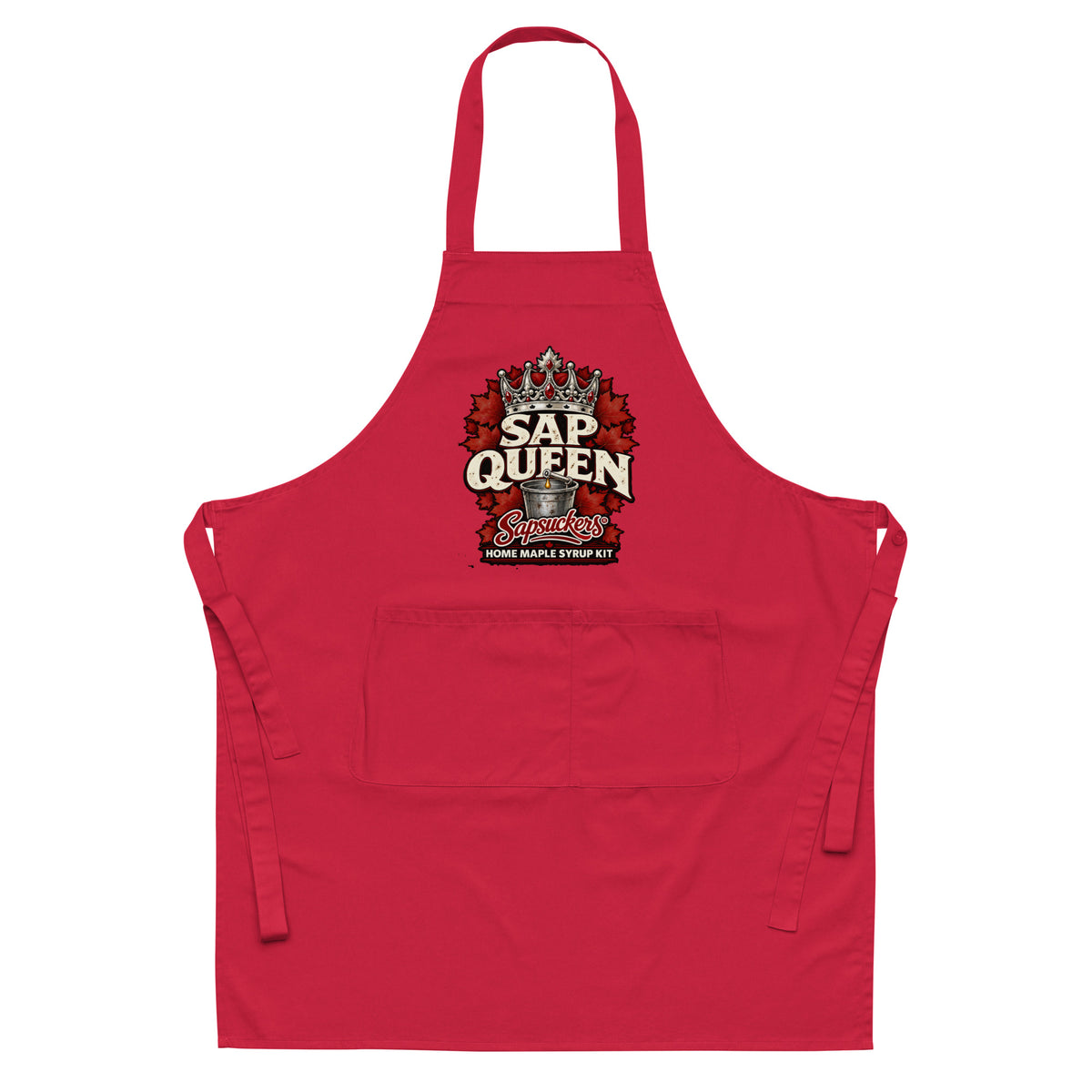Sap Queen apron in Red, Sap Family design by Sapsuckers™