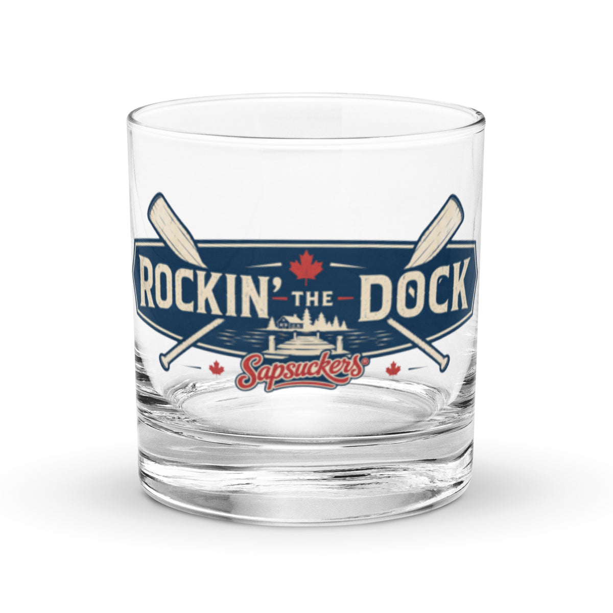 Rockin' the Dock Rocks Glass — front view — Sapsuckers® Canadian rocks glass