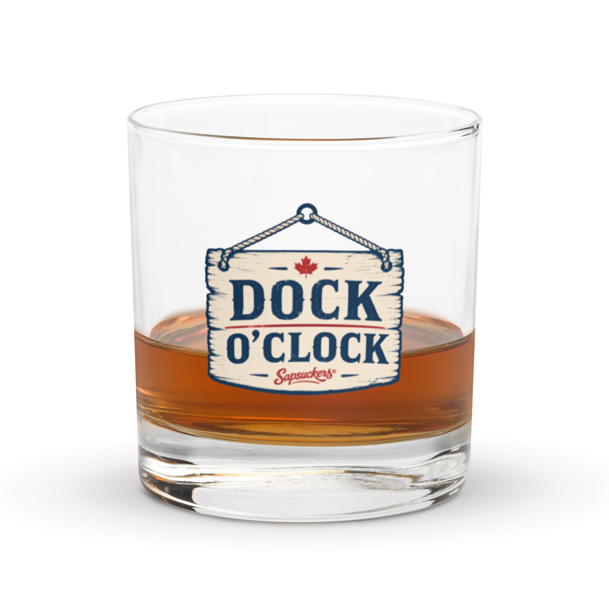 Dock O'Clock Rocks Glass — front view — Sapsuckers® Canadian rocks glass