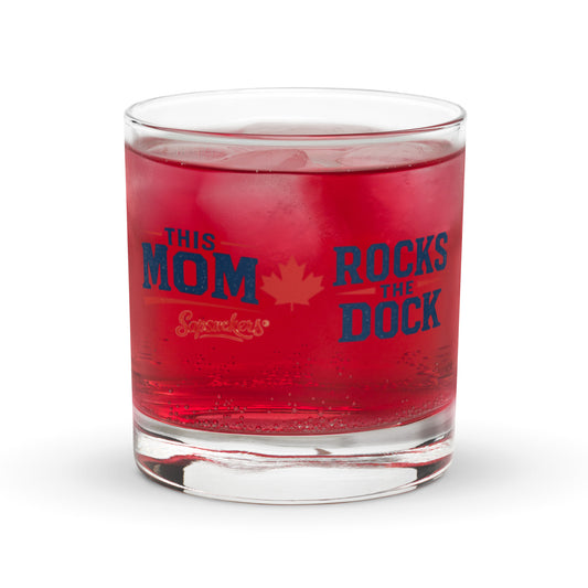 This Mom Rocks the Dock Rocks Glass — front view — Sapsuckers® Canadian rocks glass