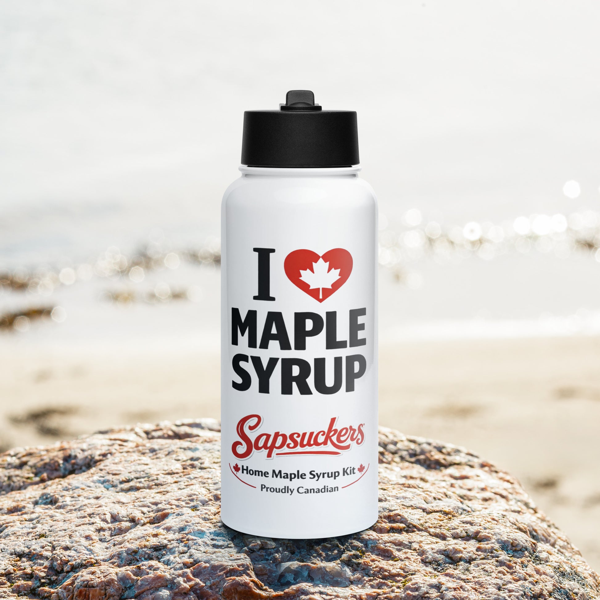 I Heart Maple Syrup Water Bottle — front view — Sapsuckers® Canadian water bottle
