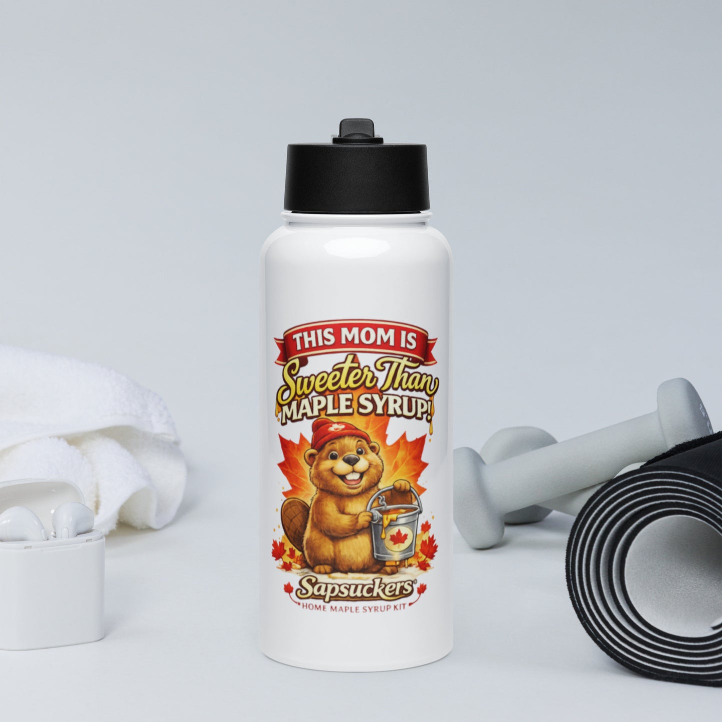 This Mom Is as Sweet as Maple Syrup Water Bottle — front view — Sapsuckers® Canadian water bottle
