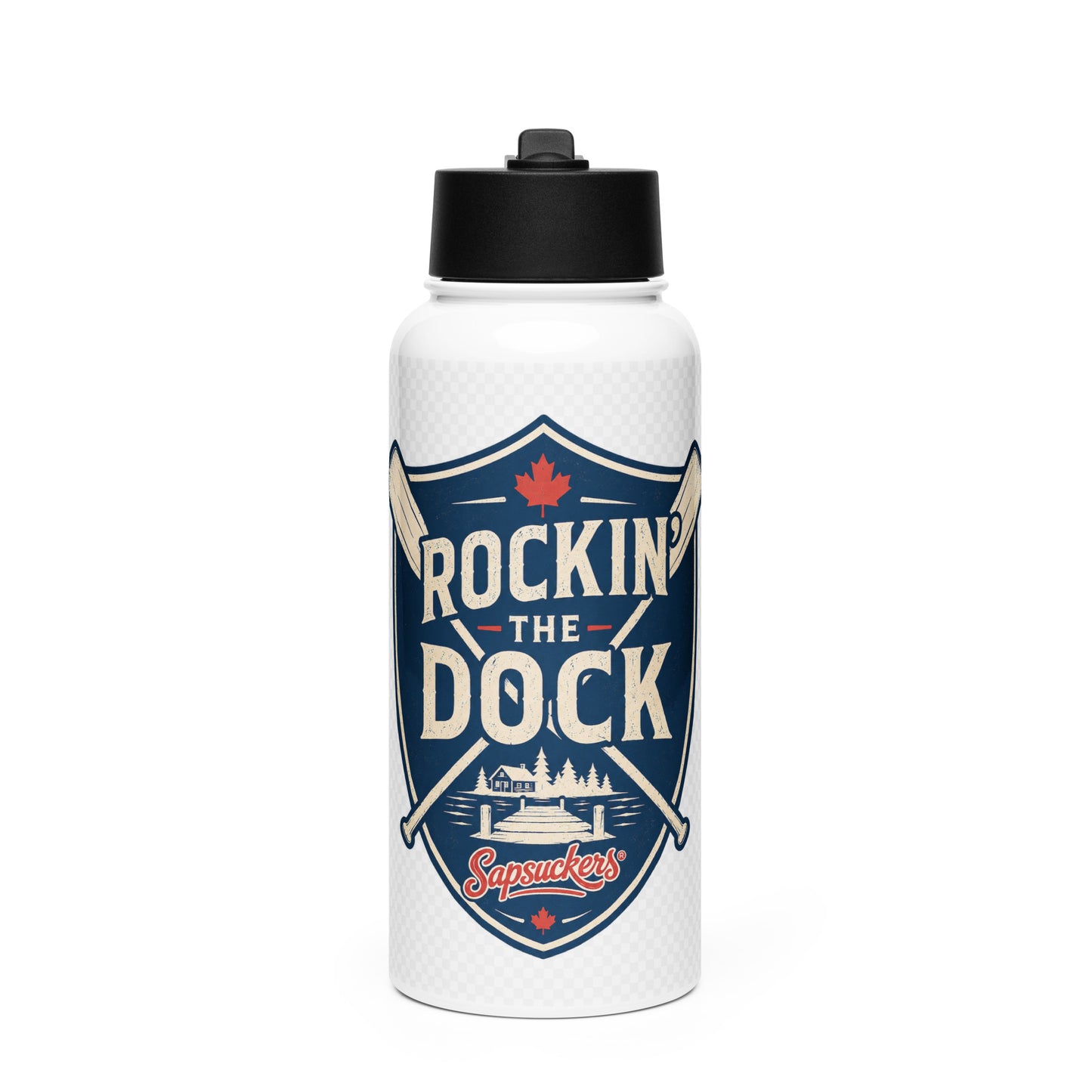Rockin' the Dock Water Bottle — front view — Sapsuckers® Canadian water bottle