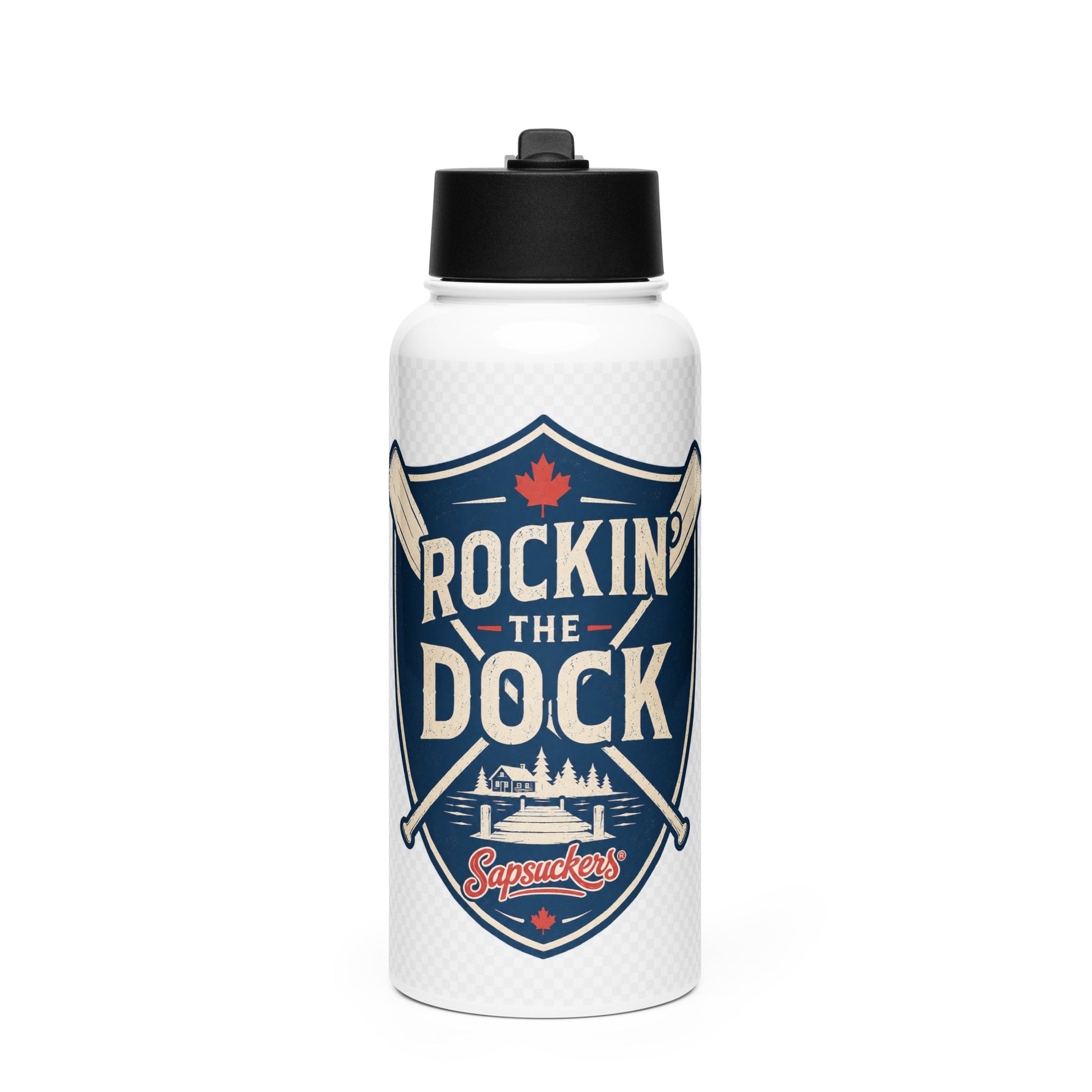 Rockin' the Dock Water Bottle — front view — Sapsuckers® Canadian water bottle