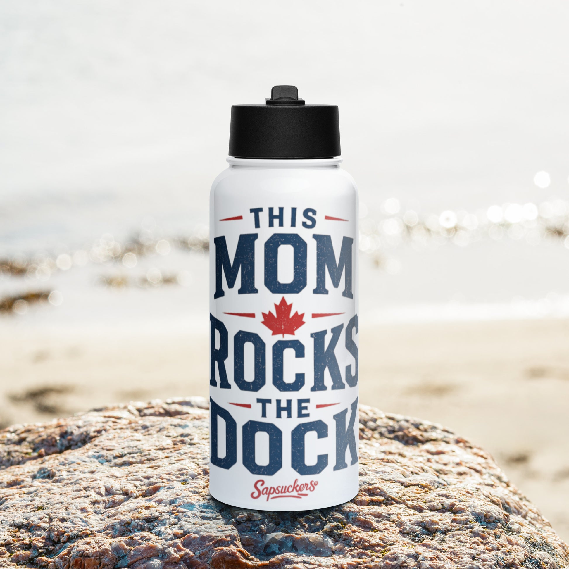 This Mom Rocks the Dock Water Bottle — front view — Sapsuckers® Canadian water bottle