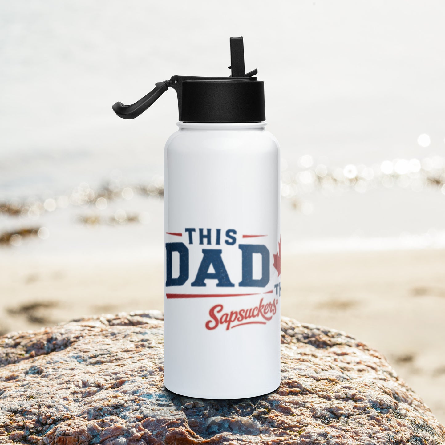 This Dad Rocks the Dock Water Bottle — front view — Sapsuckers® Canadian water bottle
