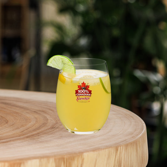100% Canadian Stemless Wine Glass — front view — Sapsuckers® Canadian stemless wine glass