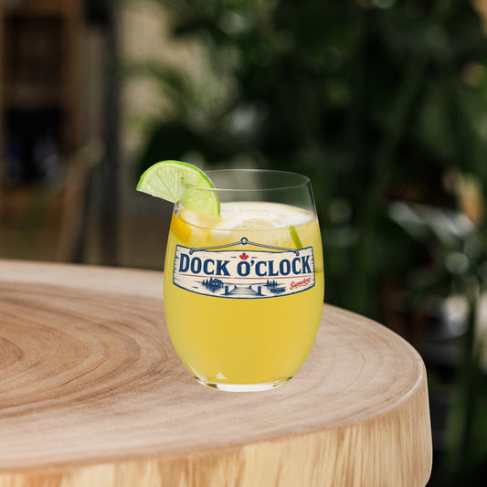 Dock O'Clock Stemless Wine Glass — front view — Sapsuckers® Canadian stemless wine glass