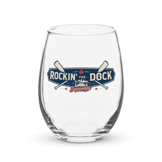 Rockin' the Dock Stemless Wine Glass — front view — Sapsuckers® Canadian stemless wine glass
