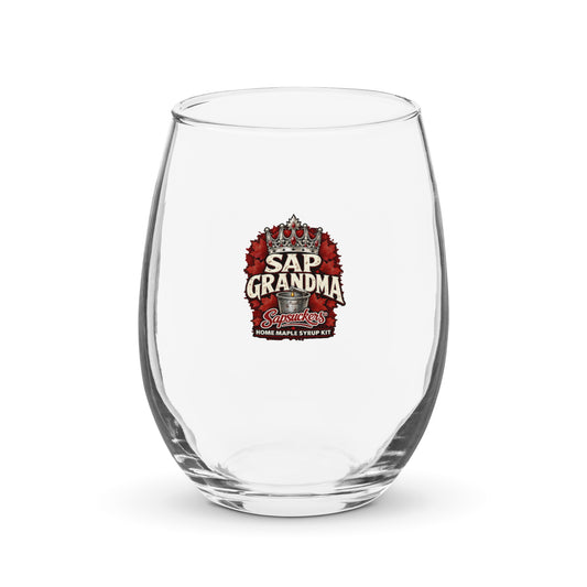 Sap Grandma stemless wine glass, Sap Family design by Sapsuckers™