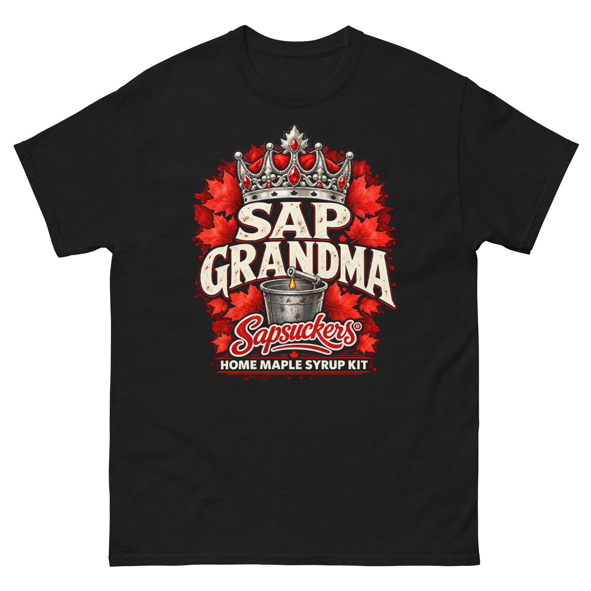 Sap Grandma tee in Black, Sap Family design by Sapsuckers™