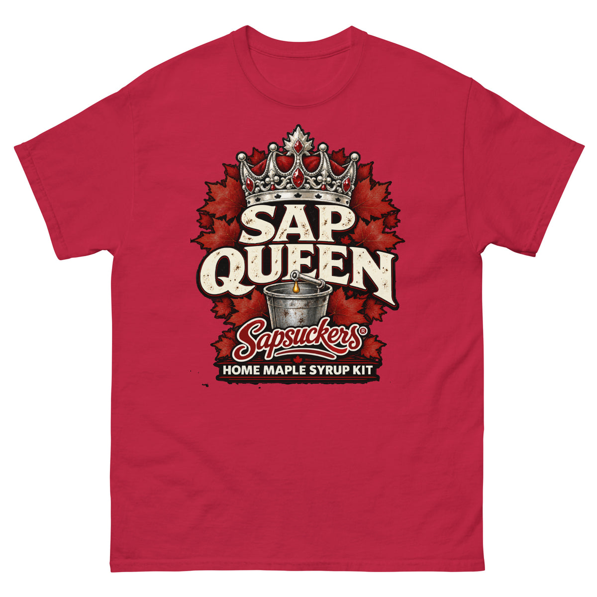 Sap Queen tee in Cardinal, Sap Family design by Sapsuckers™