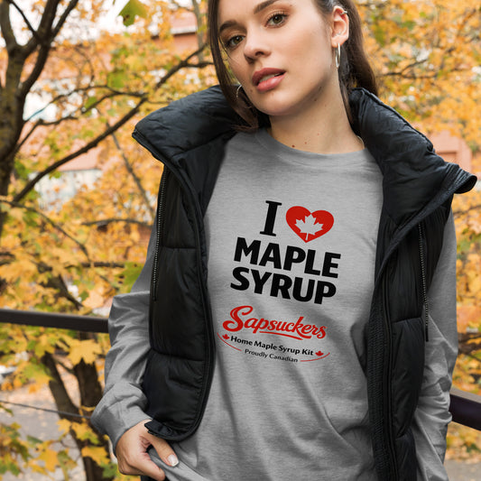I Heart Maple Syrup Long Sleeve — front view — Sapsuckers® Canadian long sleeve tee