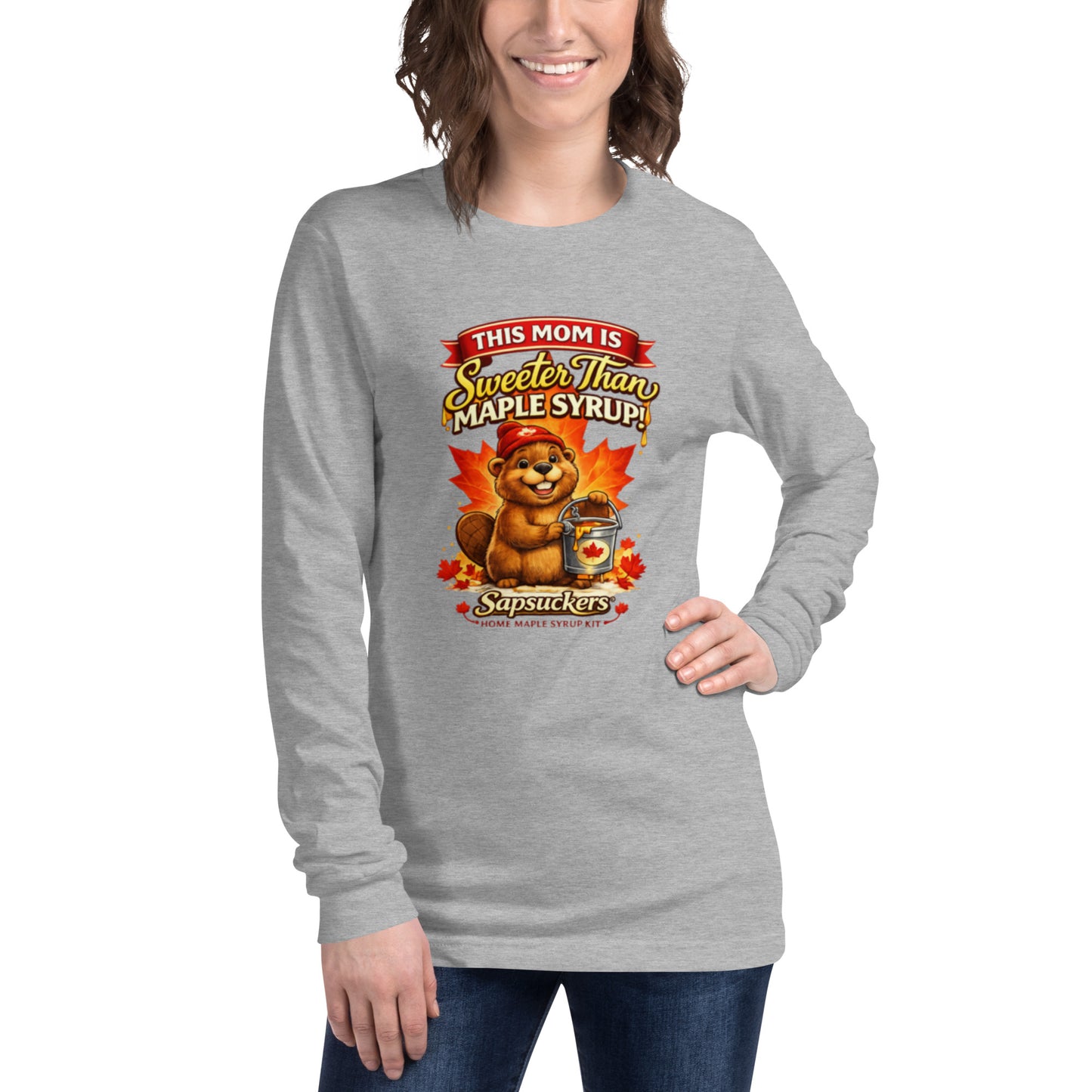This Mom Is Sweeter Than Maple Syrup Long Sleeve — front view — Sapsuckers® Canadian long sleeve tee