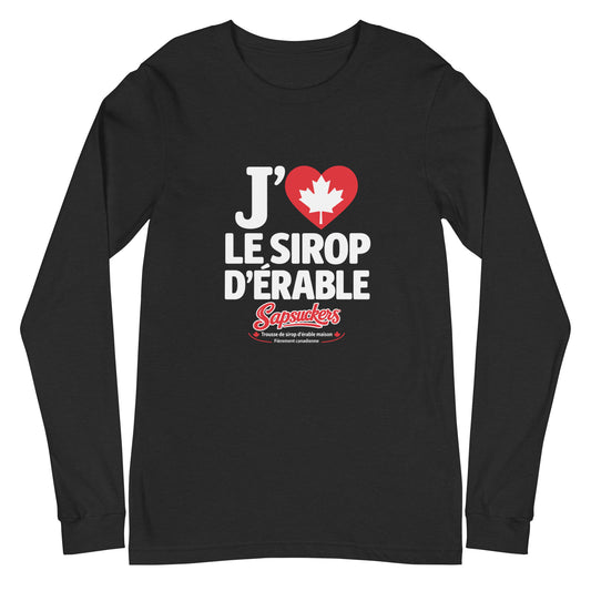 J'❤️ Le Sirop D'Érable Long Sleeve — Black Heather | Sapsuckers® Canadian Maple Syrup Long Sleeve