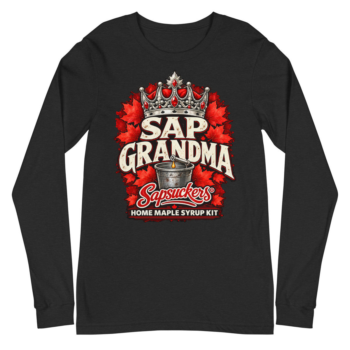 Sap Grandma long sleeve in Black Heather, Sap Family design by Sapsuckers™