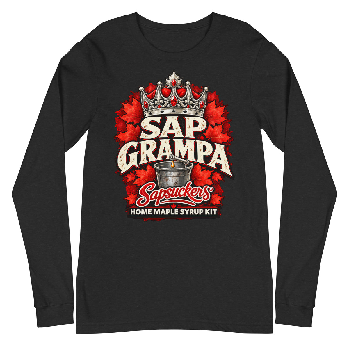 Sap Grampa long sleeve in Black Heather, Sap Family design by Sapsuckers™