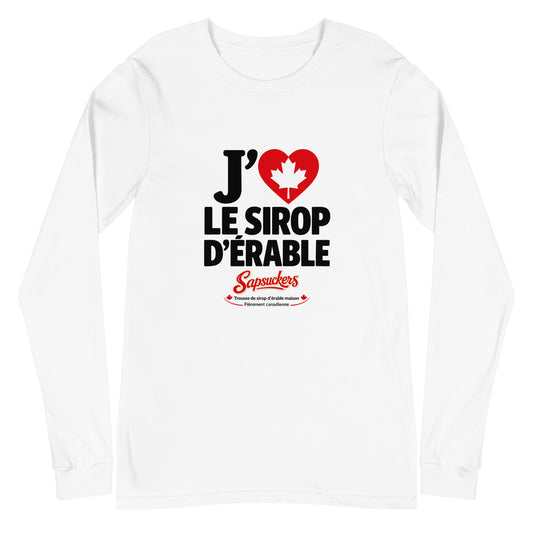 J'❤️ Le Sirop D'Érable Long Sleeve — White | Sapsuckers® Canadian Maple Syrup Long Sleeve